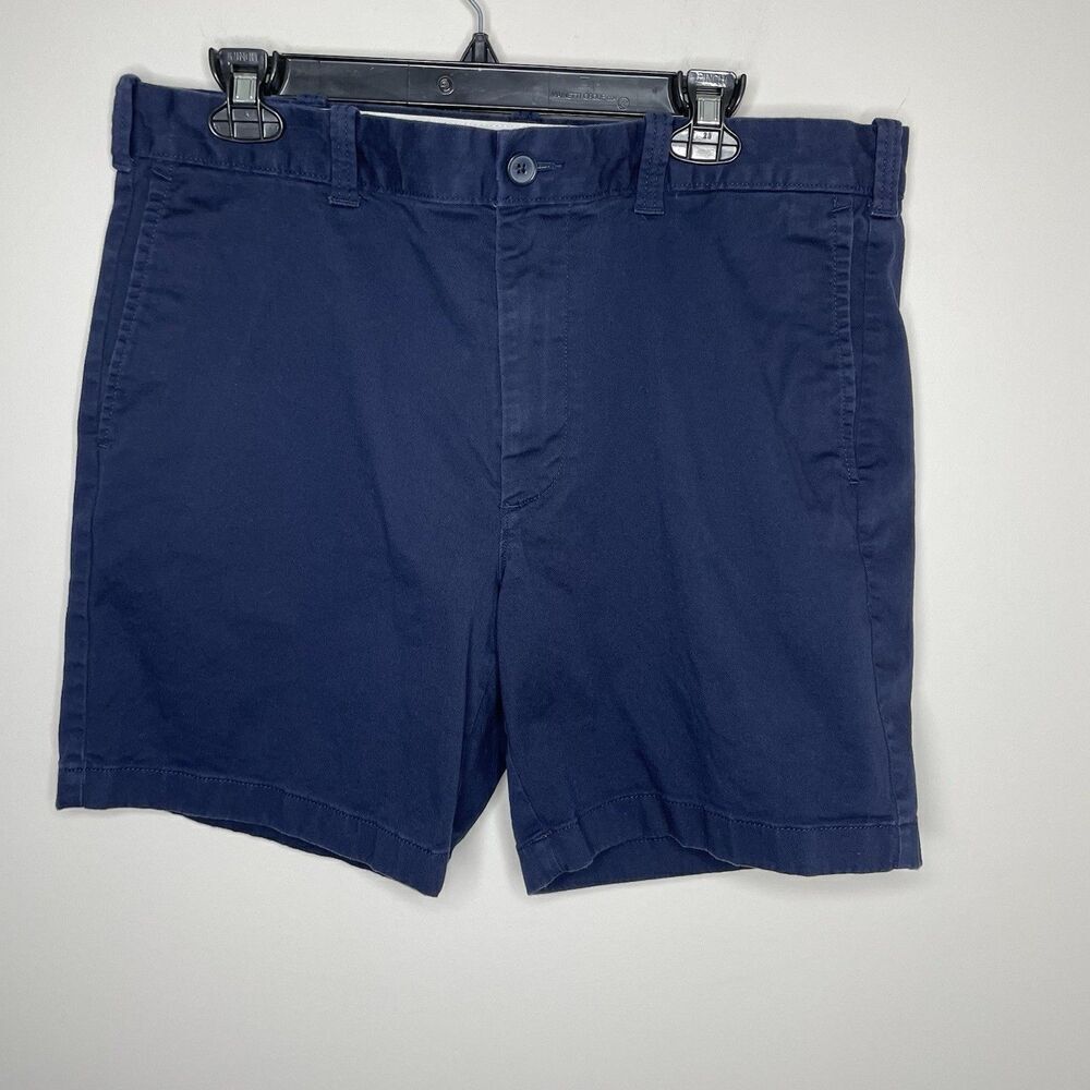 J CREW Chino Shorts Men 35 x 7 Navy Blue Flat-Front Cotton Blend L0923